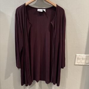 Chicos Travelers Duster Open Front Cardigan Size 3 XL Purple Knit Jacket Sweater